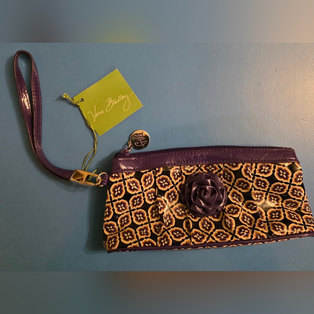 Vera Bradley Purple and Gold Floral Wristlet